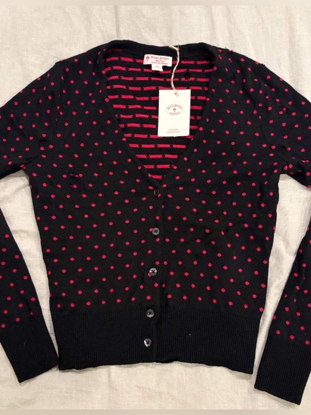 Brook’s Brothers VTG Extra Fine Merino Wool Red Polka dot Cardigan